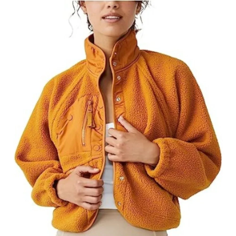 Free People Hit the Slopes Fleece Jacket in Russet Orange, Women's Small - Picture 1 of 6